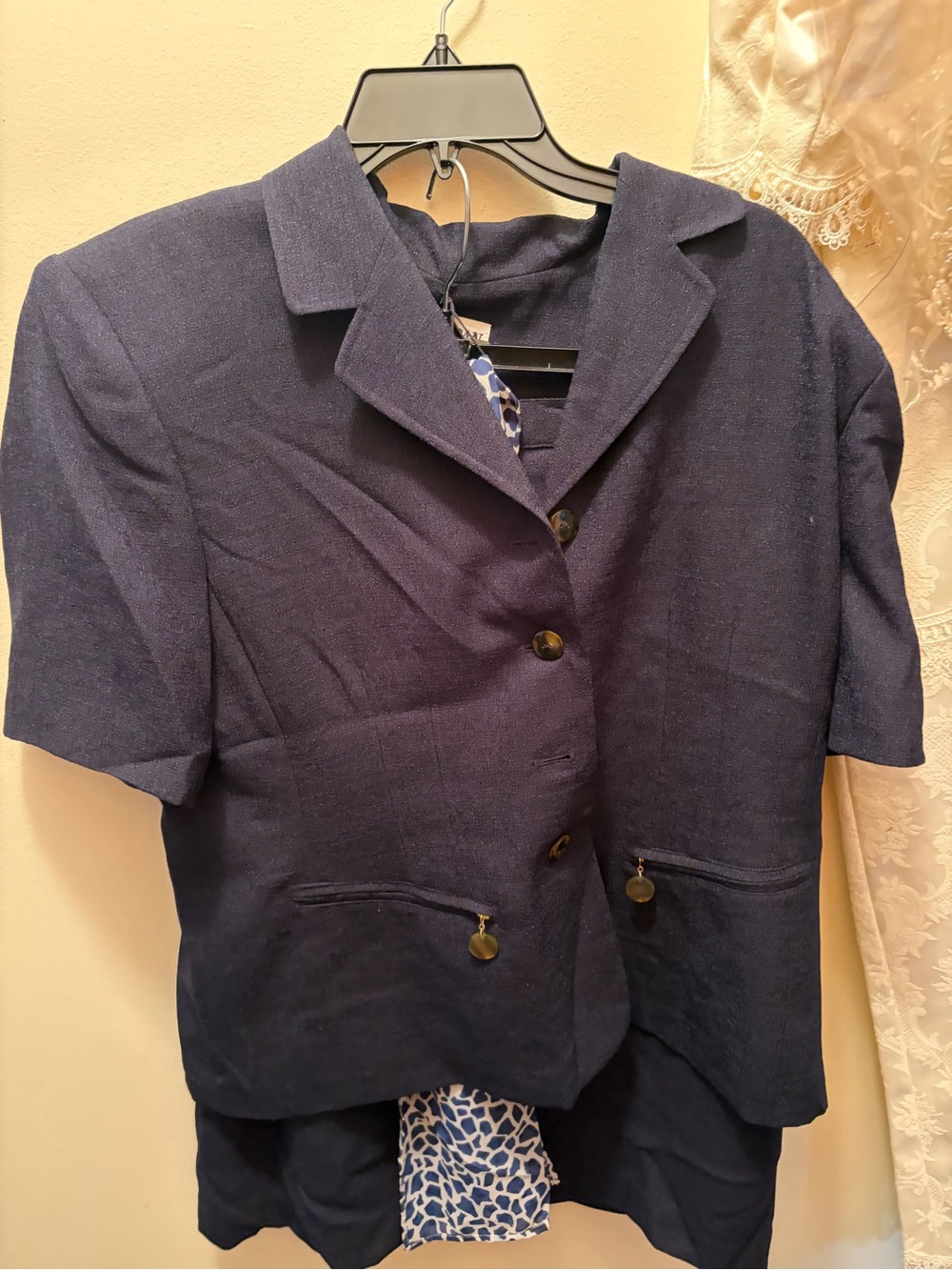 Chico's Navy Short-Sleeve Skirt Set